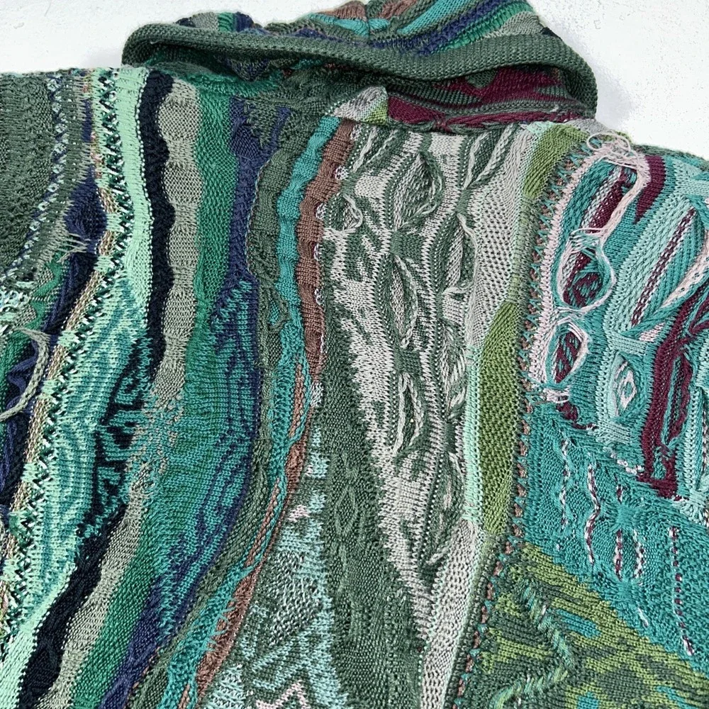 Coogi Grandpa Sweater Cardigan 3D Cable Knit Chunky 90's Multi Colored Women's M - Picture 5 of 15